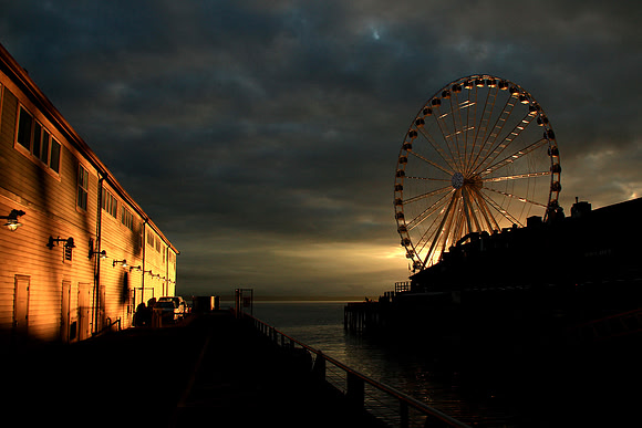 Seattle Ferris Wheel At Sunset