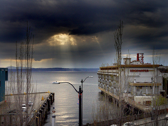 Seattle Waterfront Sun Burst